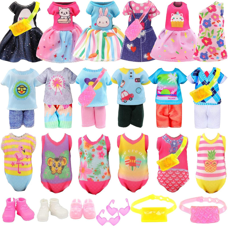 19 Pcs Mini 6 Inch Doll Clothes And Accessories Including 4 Sets Fashion Dr