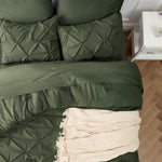 King Size Comforter Set - Bedding Set King 7 Pieces, Pintuck Bed In A Bag Olive Green Bed Set With Comforter, Sheets, Pillowcases & Shams