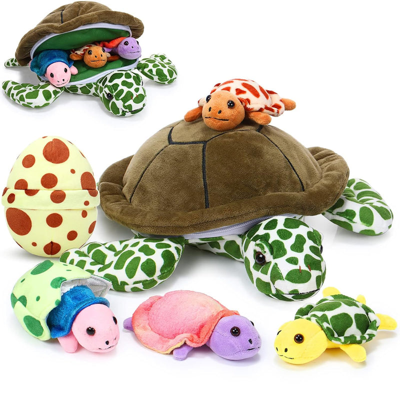 Aoriher 6 Pieces Plush Turtle Set 12 Inch Stuffed Sea Turtle Mom with 3 Lit