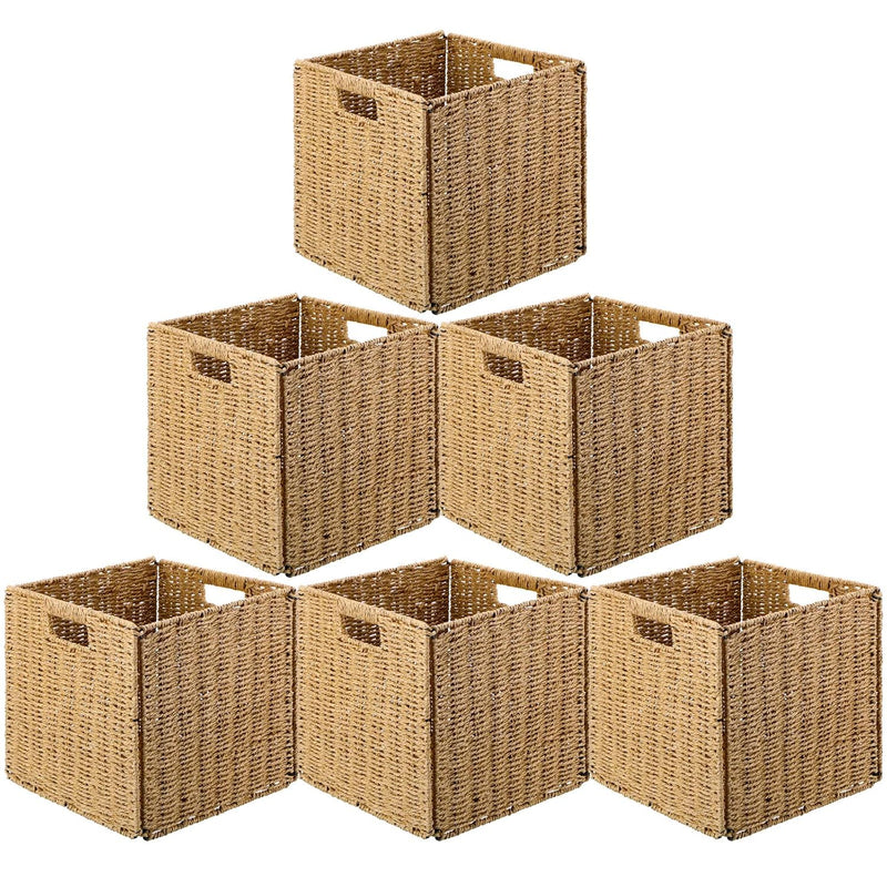 6 Pcs 11.8 X 11.8 X 11.8 Inch Wicker Storage Basket Cubes Large Handwoven Foldab