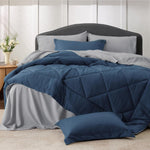 Navy Full Size Bed In A Bag - 7 Pieces Reversible Comforter Set Full Bed Set With Comforters, Sheets, Pillowcases & Shams, Full Bedding Sets