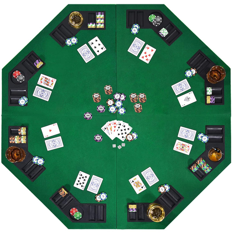 48" 8 Player Foldable Poker Table Top, Casino Texas Hold'Em Layout, Portabl