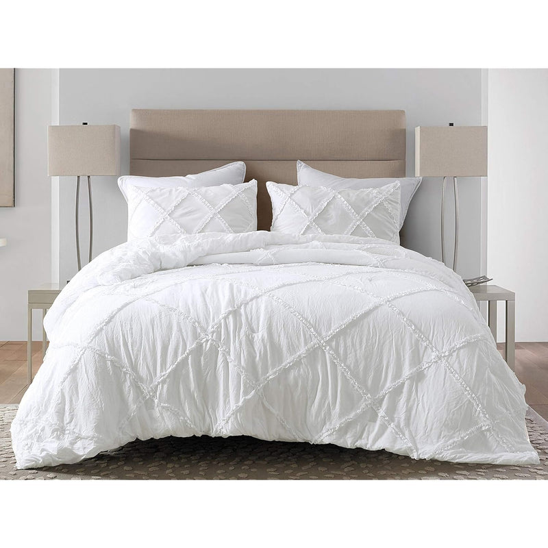 Vivian 3-Piece Diamond Ruffle Quilted Trim Soft Washed Microfiber Comforter Se