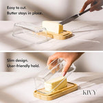 Glass butter dish with airtight lid that keeps butter soft - For countertop and refrigerator door shelf - Butter tray with lid fridge - Butter holder for counter - Covered butter dishes with lid