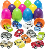 PREXTEX 12-Pack Stuffed Easter Eggs Toy with Mini Pull-Back Toy Car Inside - Easter Basket Stuffers and Fillers - Plastic Toy Gifts and Presents for Girls, Boys, Kids, Toddlers