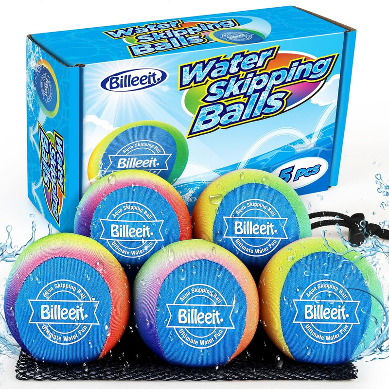 5Pcs Water Skipping Balls For Pool Play, Rainbow Color Splash Water Bouncin