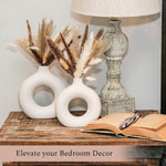 Set of 3 White Ceramic Vase with 65 PCS Dried Pampas Grass Flowers Aesthetic Boho Modern Small Round Cute Vases for Decor Living Room Coffee Table Shelf Bedroom Office Desk Home Gifts Women Mom