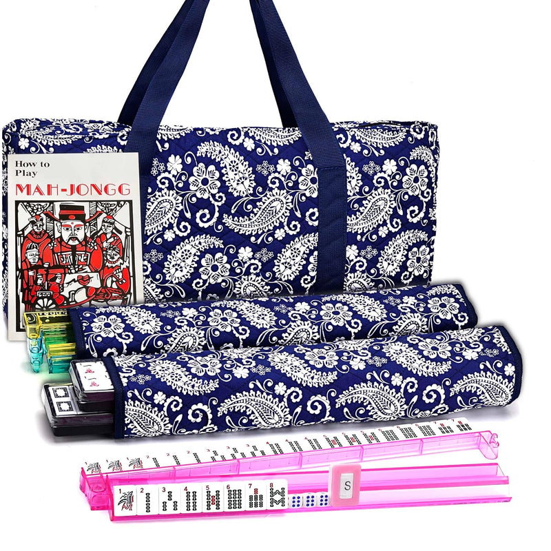American Mahjong Game Set, Blue Paisley Carrying Bag,166 Premium White Tile
