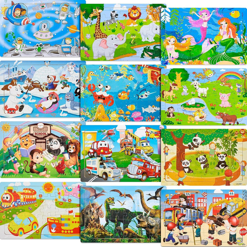 12 Pack Puzzles for Kids Ages 3-8 Toddler Wooden Jigsaw Puzzles 30 Pieces C