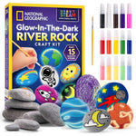 Glow-in-the-Dark Rock Painting Kit with 15 Rocks, Paints, Decals & Googly Eyes