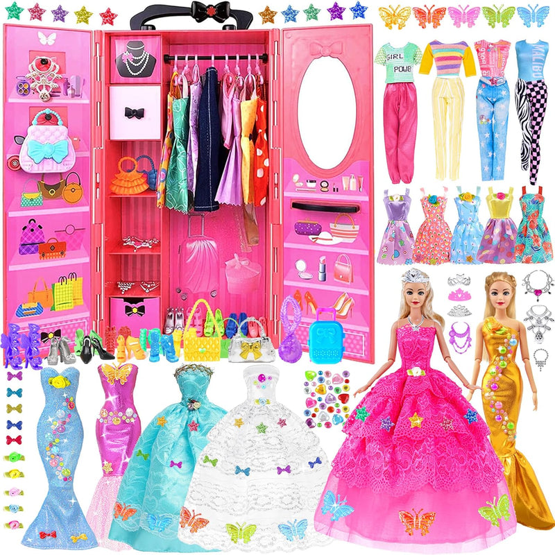139Pcs 11.5 Inch Girl Doll With Doll Closet Wardrobe Clothes And Accessorie
