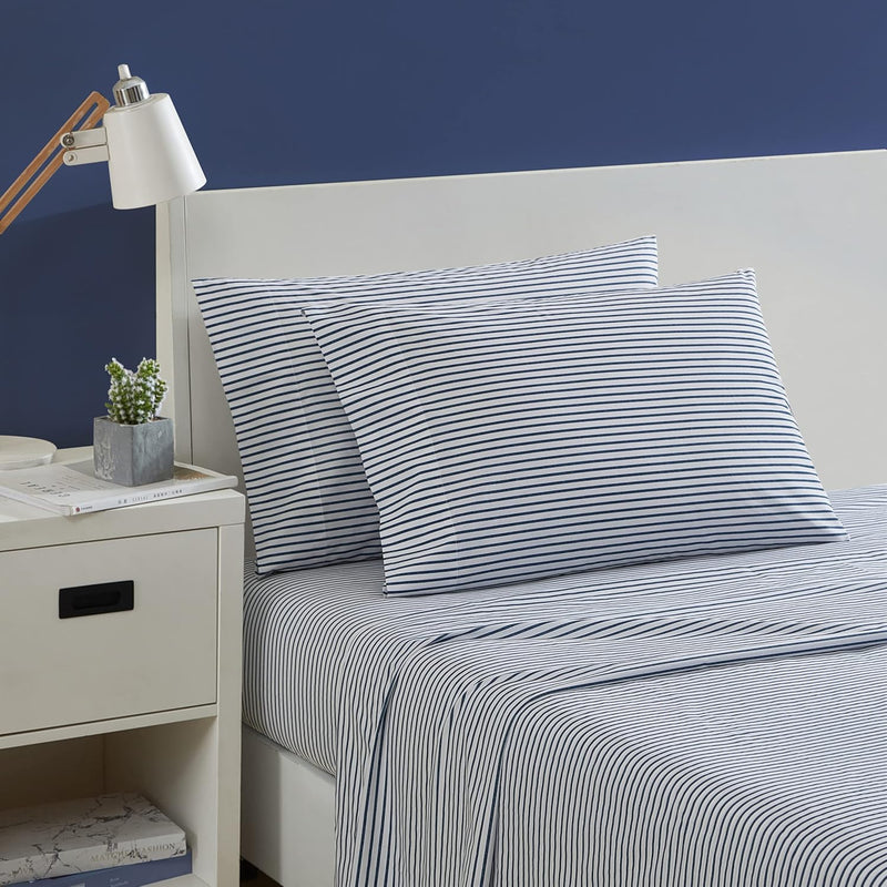 - Twin Sheets, Cotton Percale Bedding Set, Dorm Room Essentials (Harmead Navy,