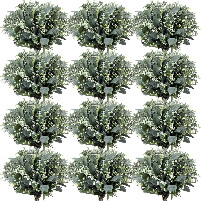 60 Pcs Mixed Eucalyptus Leaves Stems Bulk With White Seeds Artificial Silver D