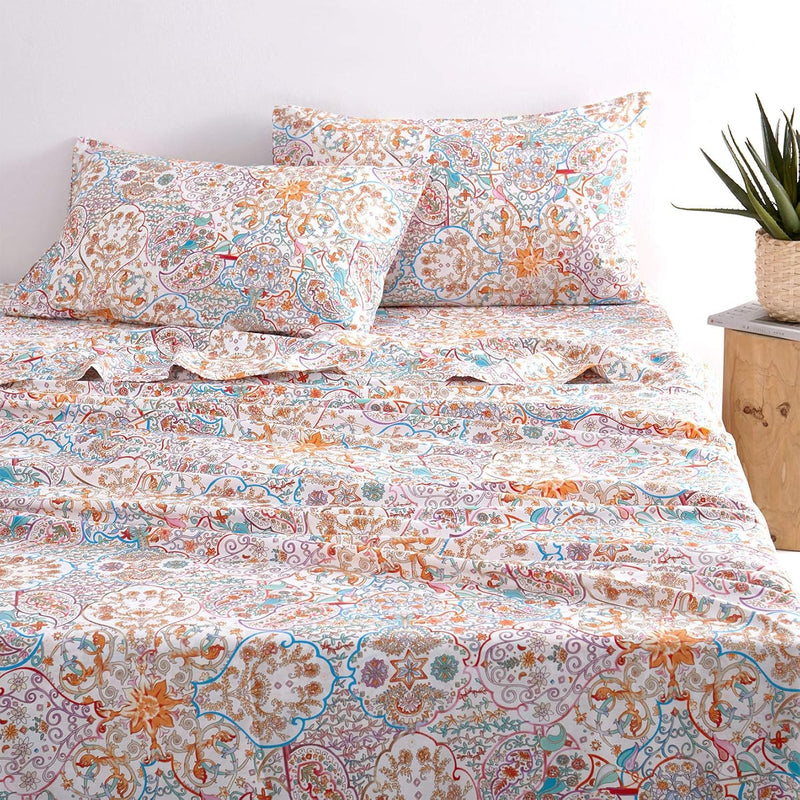 - Bohemian Sheet Set, 100% Cotton Bedding, Boho Chic Indian Mandala Printed (4