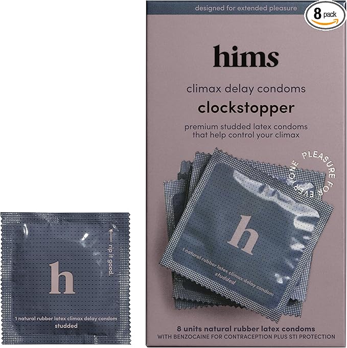 Climax Control Condoms – Studded, Benzocaine Lubricated, 8 Pack