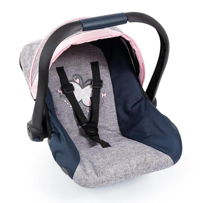 Bayer Design Dolls: Car Seat - Grey, Blue, Pink Butterfly - Fits Dolls Up t