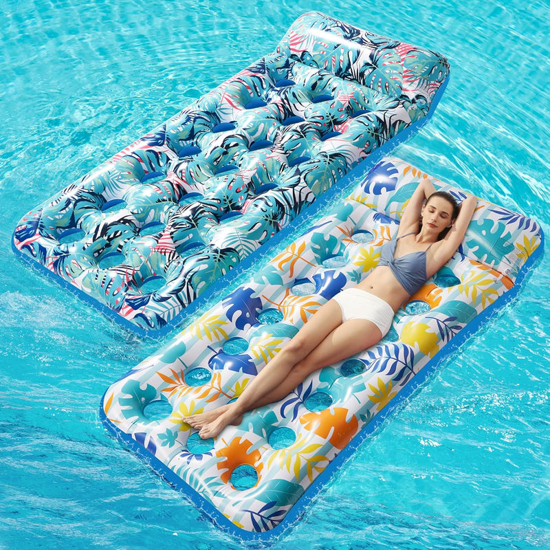 2 Pack Inflatable Pool Float Mat, Giant Pool Floats Adult Size With Headres