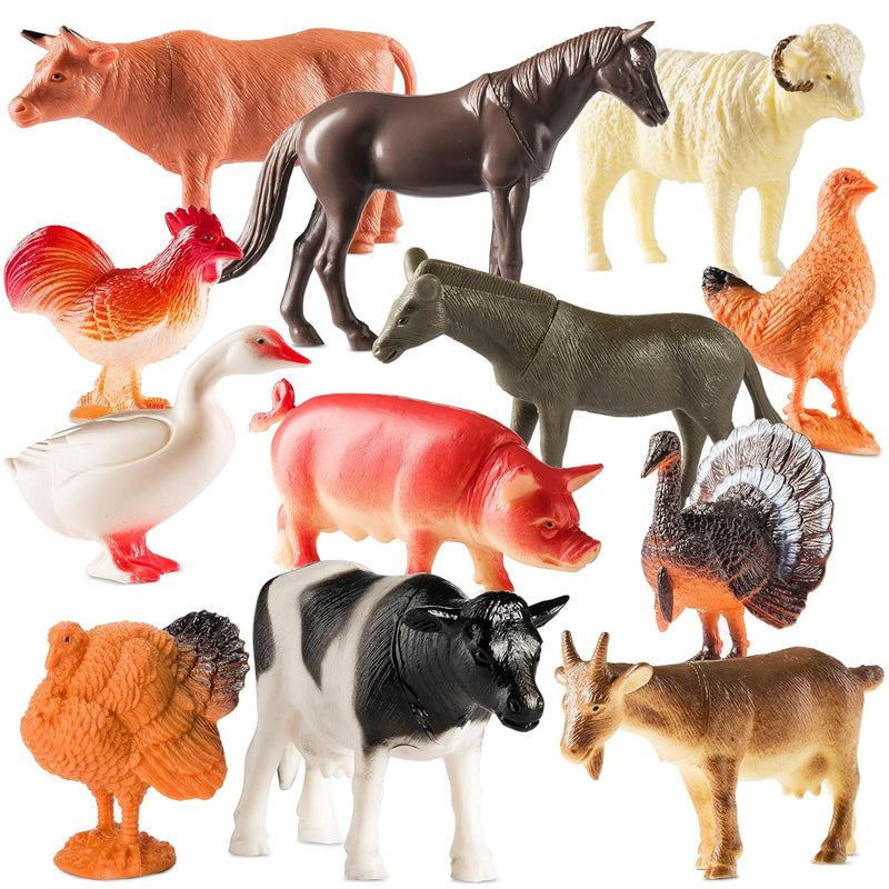Bedwina Farm Animal Toys - Pack of 12 - Plastic Farm Animals for Kids, Real