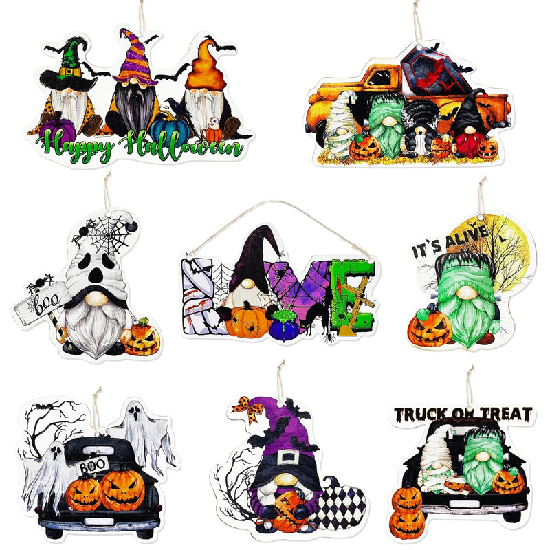 16Pcs Happy Halloween Tree Ornaments Gnome Witches Ghost Pumpkin Truck Or Trea