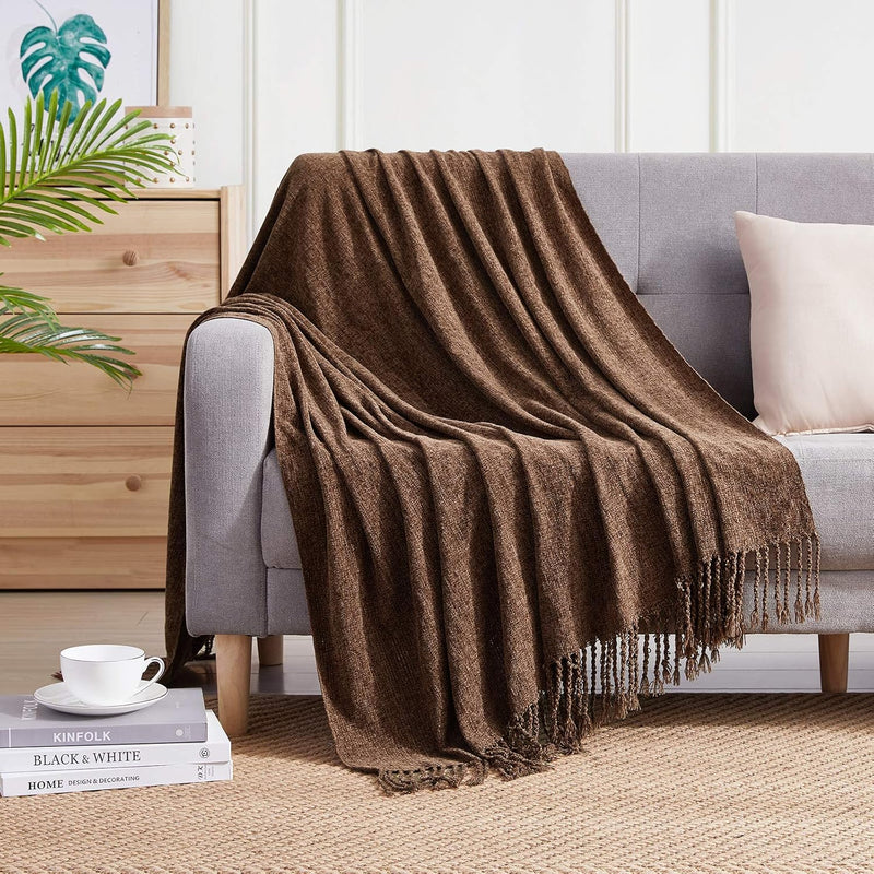 Chenille Throw Blanket With Decorative Fringe For Couch Sofa Chair Blanket (50