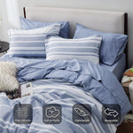 Bed In A Bag Full Size 7 Pieces, Blue White Striped Bedding Comforter Sets All Season Bed Set, 2 Pillow Shams, Flat Sheet, Fitted Sheet And 2 Pillowcases