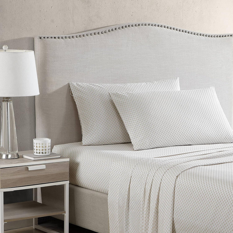 - King Sheets, Cotton Percale Bedding Set, Crisp & Cool Home Decor (Millstone,