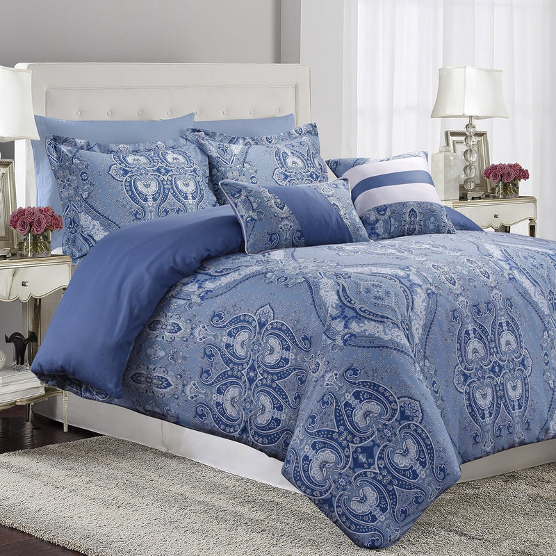 Atlantis 5 Piece Egyptian Cotton Sateen Printed Duvet Cover Set, Queen, Multi