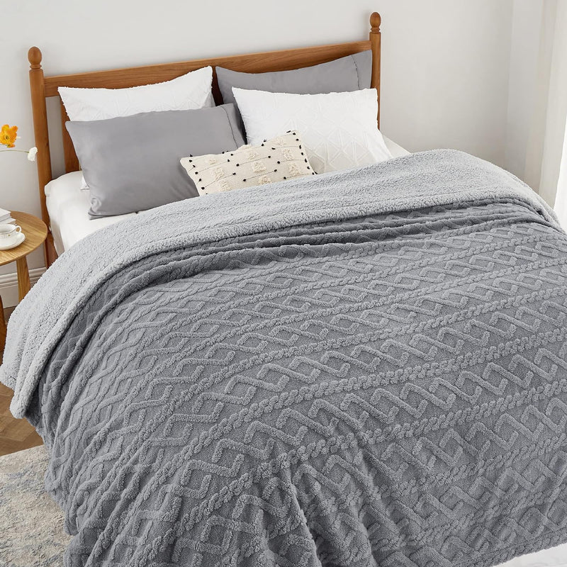 Sherpa Queen Size Blanket For Bed - Fuzzy Soft Cozy Blanket Queen Size, Fleece Thick Warm Blanket For Winter, Grey Fall Blanket, 90X90 Inches