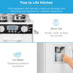 Pretend Play Kitchen Wooden Toy Set For Kids With Telephone, Utensils, Oven, Microwave - White