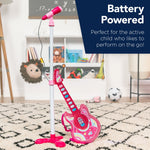 19In Kids Flash Guitar, Pretend Play Musical Instrument Toy For Toddlers W/ Mic, Stand - Pink