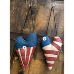 Cwi Patriotic Decor - Americana Prim Heart Fabric Ornaments 2Pc