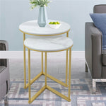 Real Burnished Marble Round Nesting Table End Sofa Side Table Set Sintered Stone