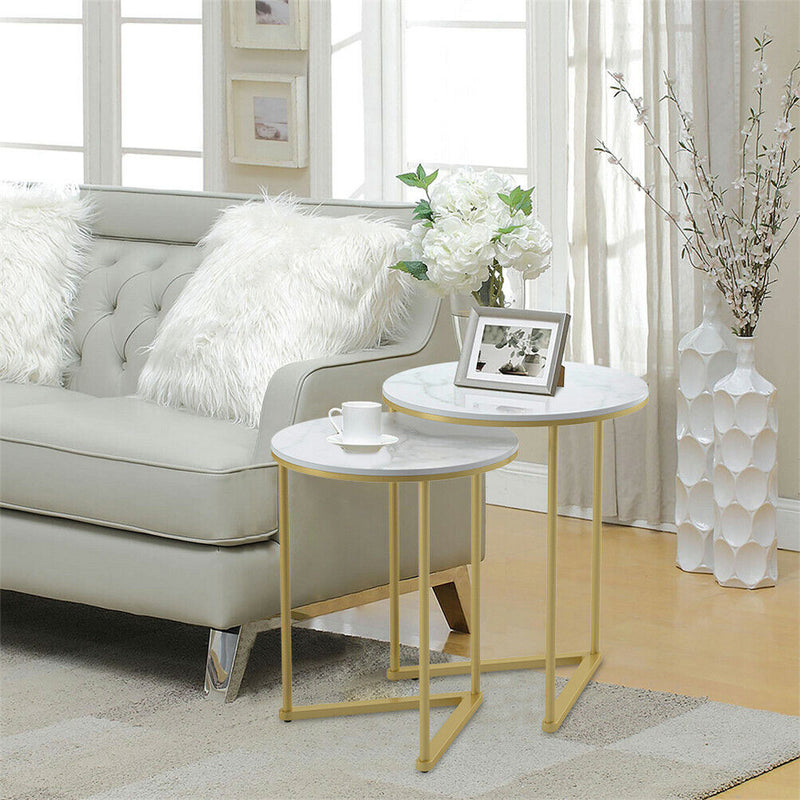 Real Burnished Marble Round Nesting Table End Sofa Side Table Set Sintered Stone