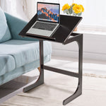 Bamboo Adjustable TV Tray C-Shape Sofa End Table Laptop Desk w/Tilting Top Brown