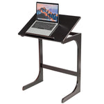 Bamboo Adjustable TV Tray C-Shape Sofa End Table Laptop Desk w/Tilting Top Brown