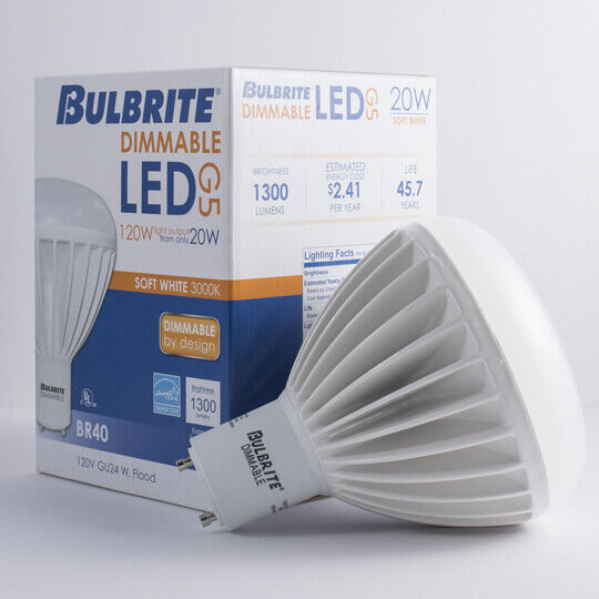 Bulbrite 20W(120W EQ) BR40 LED 120V GU24 BASE W / FLOOD 3000K (PACK of 2)