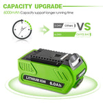 29472 For Greenworks 40V Lithium G-Max Battery 29462 29482 29252 20202 24252 6Ah