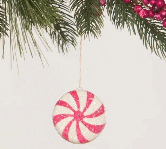 1.75" Bethany Lowe Hot Pink Peppermint Swirl Candy Ornament Vntg Christmas Decor