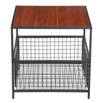 20 Inch Side Table With Storage Basket Wood Top Sofa Side Table For Living Room