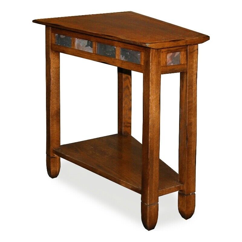 Leick Furniture Rustic Slate Wood Recliner Wedge End Table in Rustic Oak