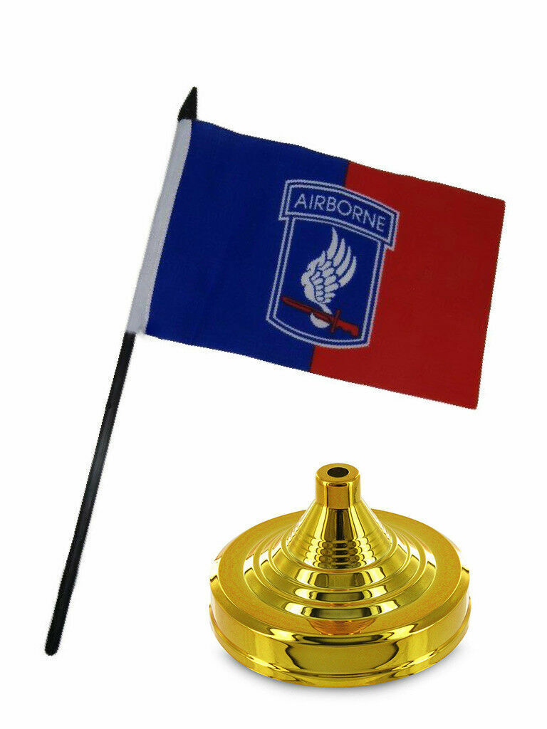 173rd Airborne Army Division 4"x6" Flag Desk Set Stick Black Staff Gold Base