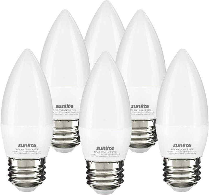LED B13 Frosted Chandelier Torpedo Bulb 7W(60W=) E26 5000K Daylight 6-Pack