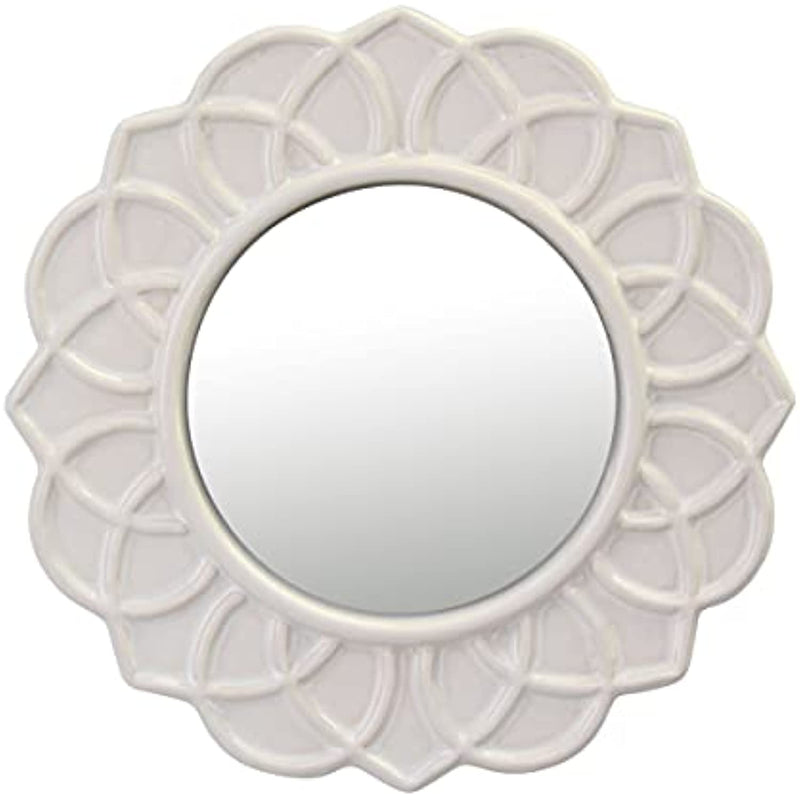 Decorative 9 Ivory Round Floral Ceramic Accent Wall Mirror