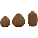 Decorative Textured Stoneware Set Of 3 Brown Vase Set