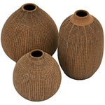 Decorative Textured Stoneware Set Of 3 Brown Vase Set
