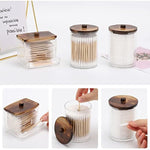 Qtips Holder Storage with Wood Lids, Cotton Ball/Swabs Dispenser, Apothecary Container Jar 3 Pcs