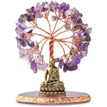 Buddha Statue with Healing Crystal Tree, Tree of Life for Positive Energy