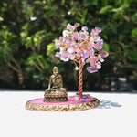 Buddha Statue with Healing Crystal Tree, Tree of Life for Positive Energy