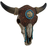 Turquoise Accent Southwestern Country Bull Cow Skull Hanging Wall Decor