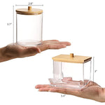 Qtips Holder Storage with Wood Lids, Cotton Ball/Swabs Dispenser, Apothecary Container Jar 3 Pcs